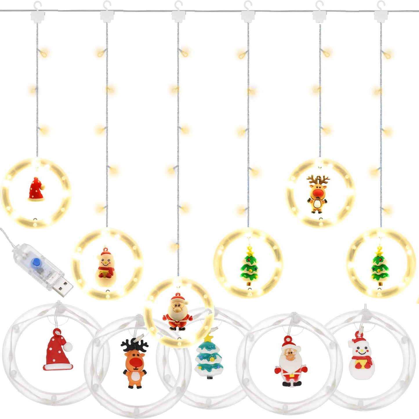 Šviesos užuolaida CL4042 110 LED girlianda, USB lemputės su figūrėlėmis, šiltai balta