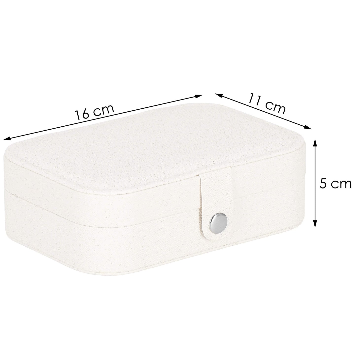 Papuošalų dėžutė SV1034, 16x11x5 cm, kreminė su blizgučiais, ekologiška oda, organizatorius su pertvaromis