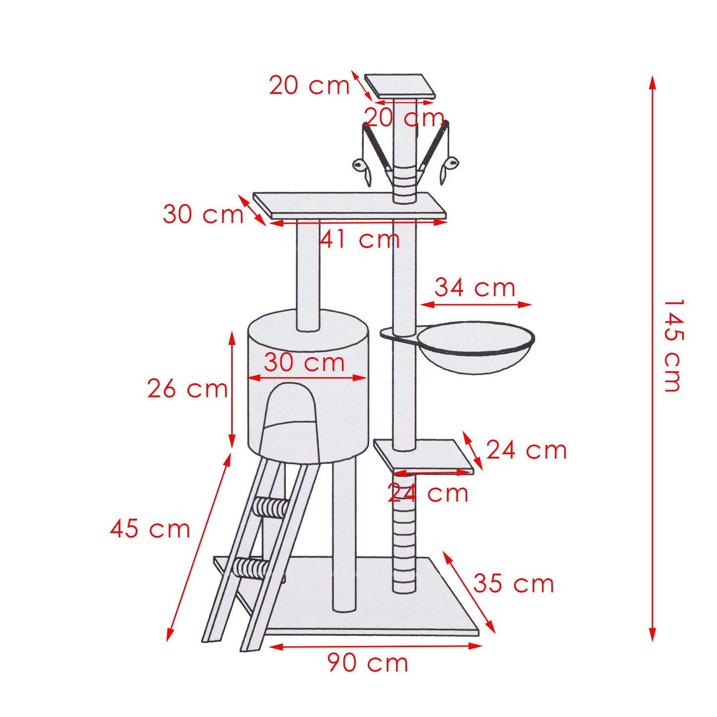Daugiapakopis kačių namelis PA1046 145 cm