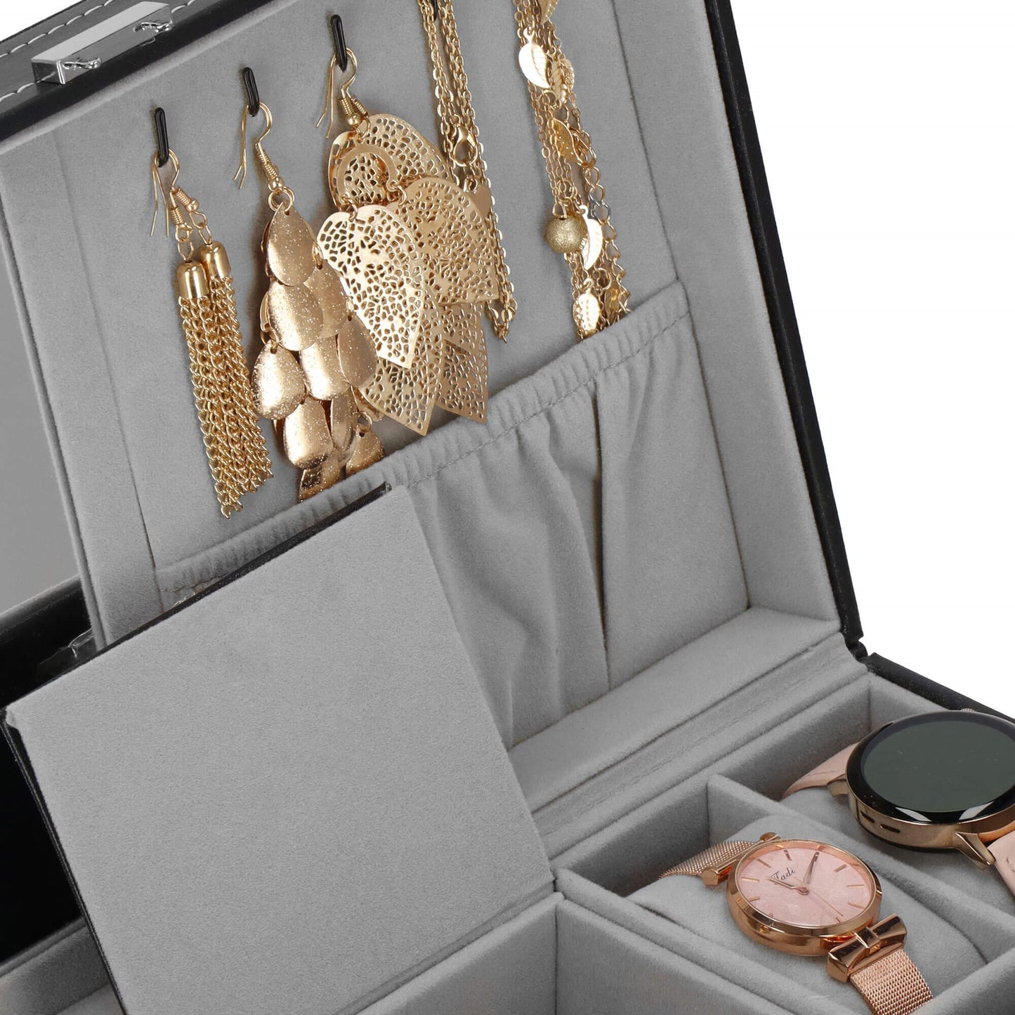 Laikrodžio ir papuošalų dėžutė juodos spalvos HA1061 33,3x20x9cm