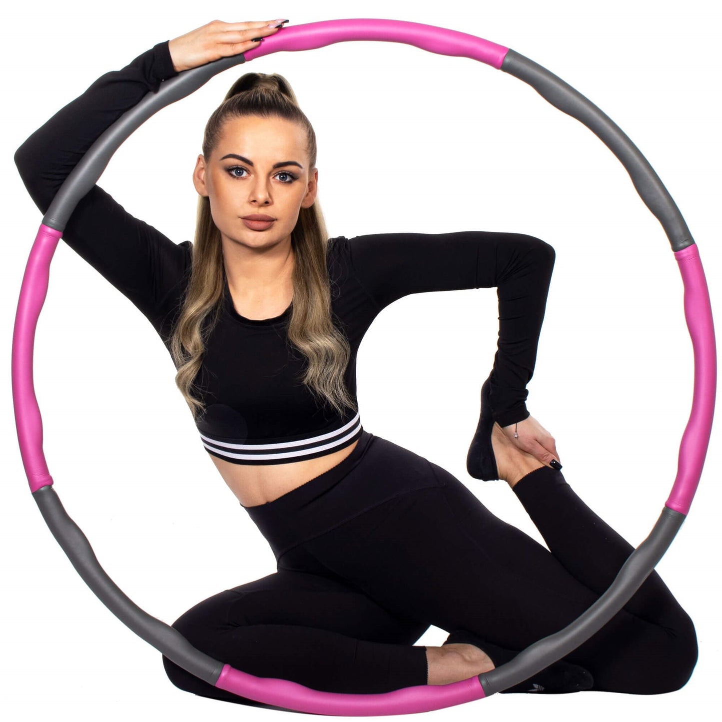 Hula masažinis lankas SA0067 100 cm rožinė-pilka