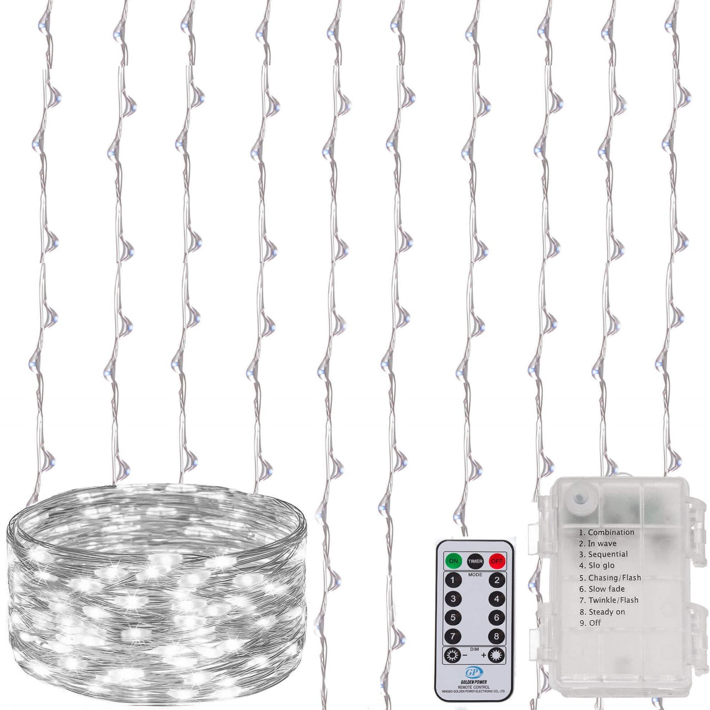 Šviesos užuolaida CL0184 300 LED girlianda šaltai balta šviesa vidui ir laukui