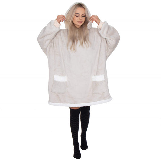 Hoodie Blanket – šiltas megztinis–pledas XXL, šviesiai pilka