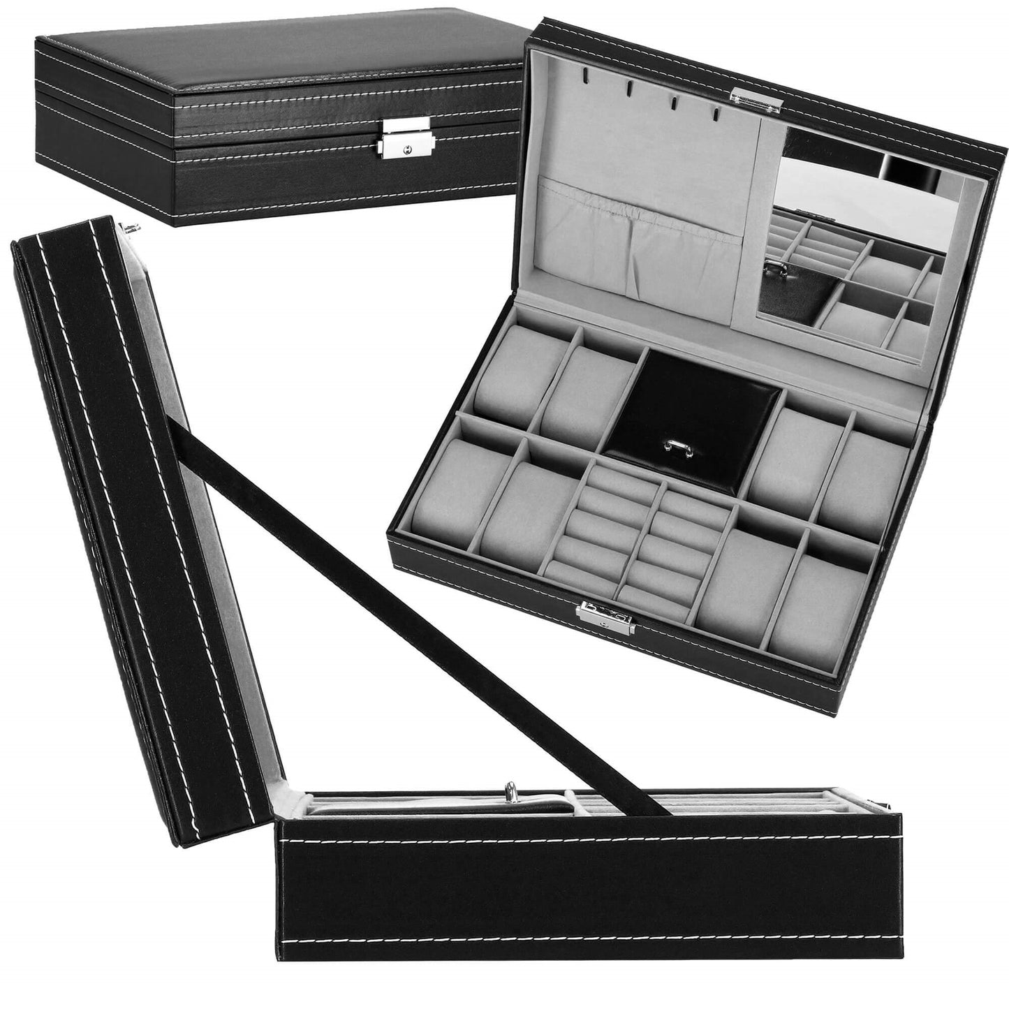 Laikrodžio ir papuošalų dėžutė juodos spalvos HA1062 30x20x8cm