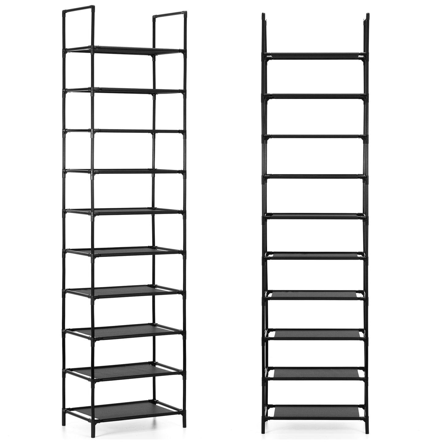 Metalinė batų lentyna, 10 lygių, vertikali batų spintelė 178 cm, juoda