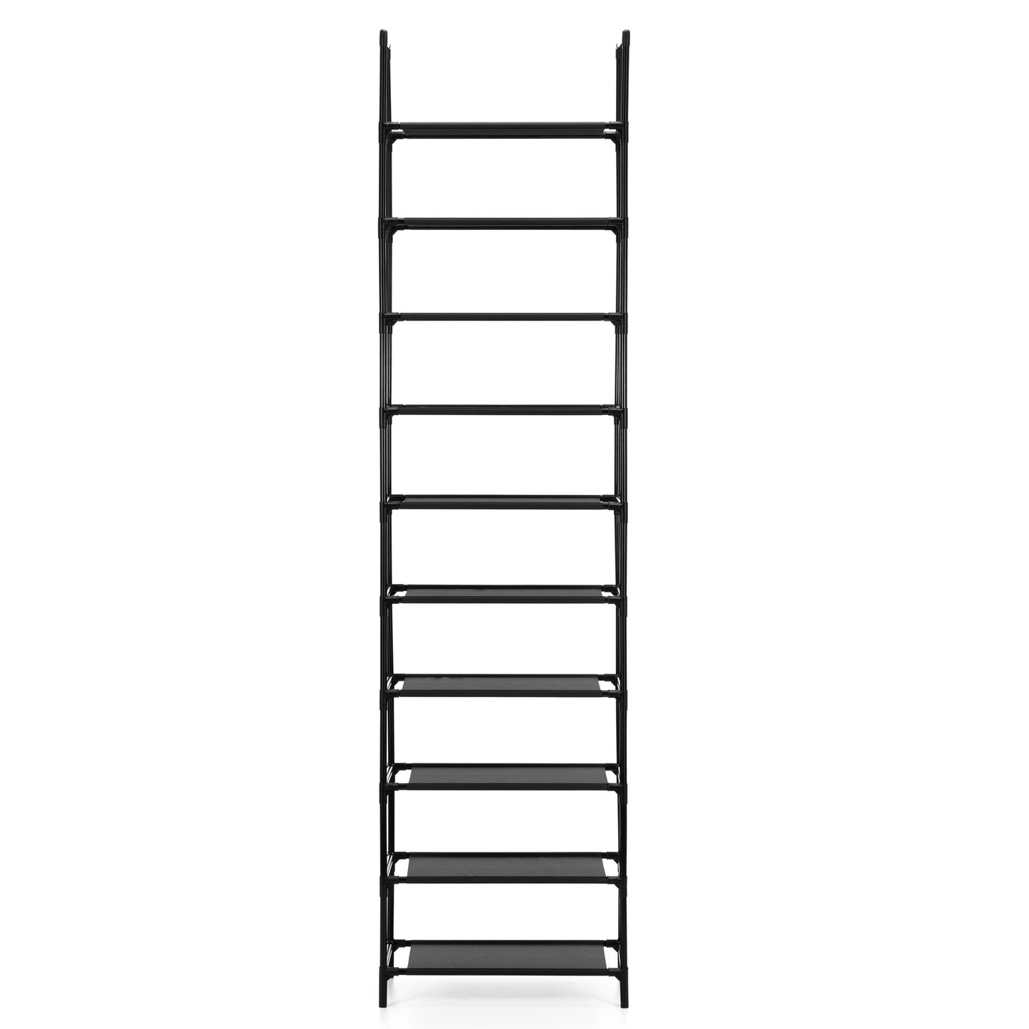 Metalinė batų lentyna, 10 lygių, vertikali batų spintelė 178 cm, juoda
