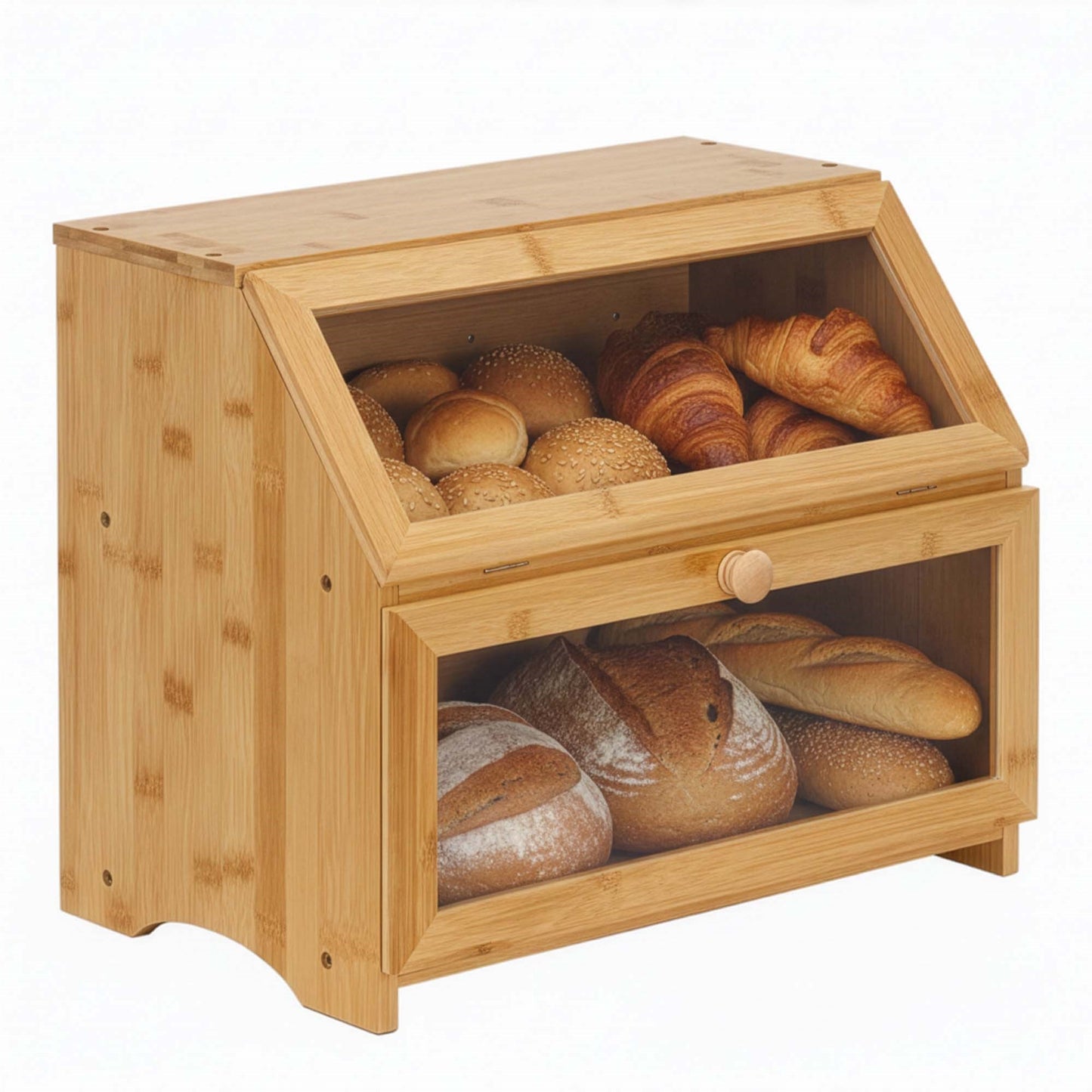 Dviejų lygių duoninė, uždara, duonos konteineris, bambukas
