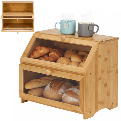 Dviejų lygių duoninė, uždara, duonos konteineris, bambukas