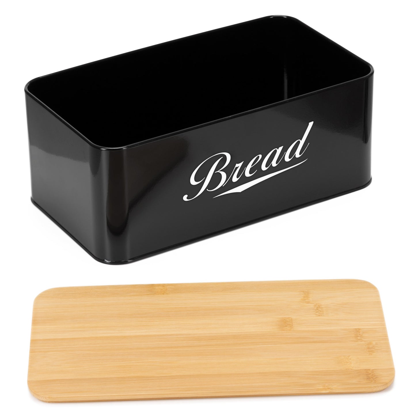 Metalinė duoninė 33x18x14 cm, uždara duoninė, bambuko lenta, juoda