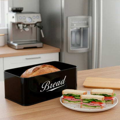 Metalinė duoninė 33x18x14 cm, uždara duoninė, bambuko lenta, juoda