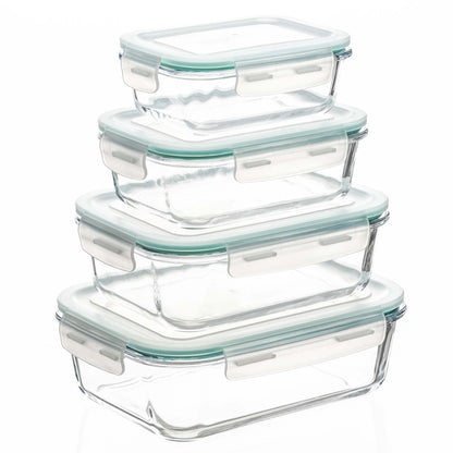 Maisto laikymo indeliai, virtuviniai, su dangčiais, 4 vnt., stikliniai, skaidrūs