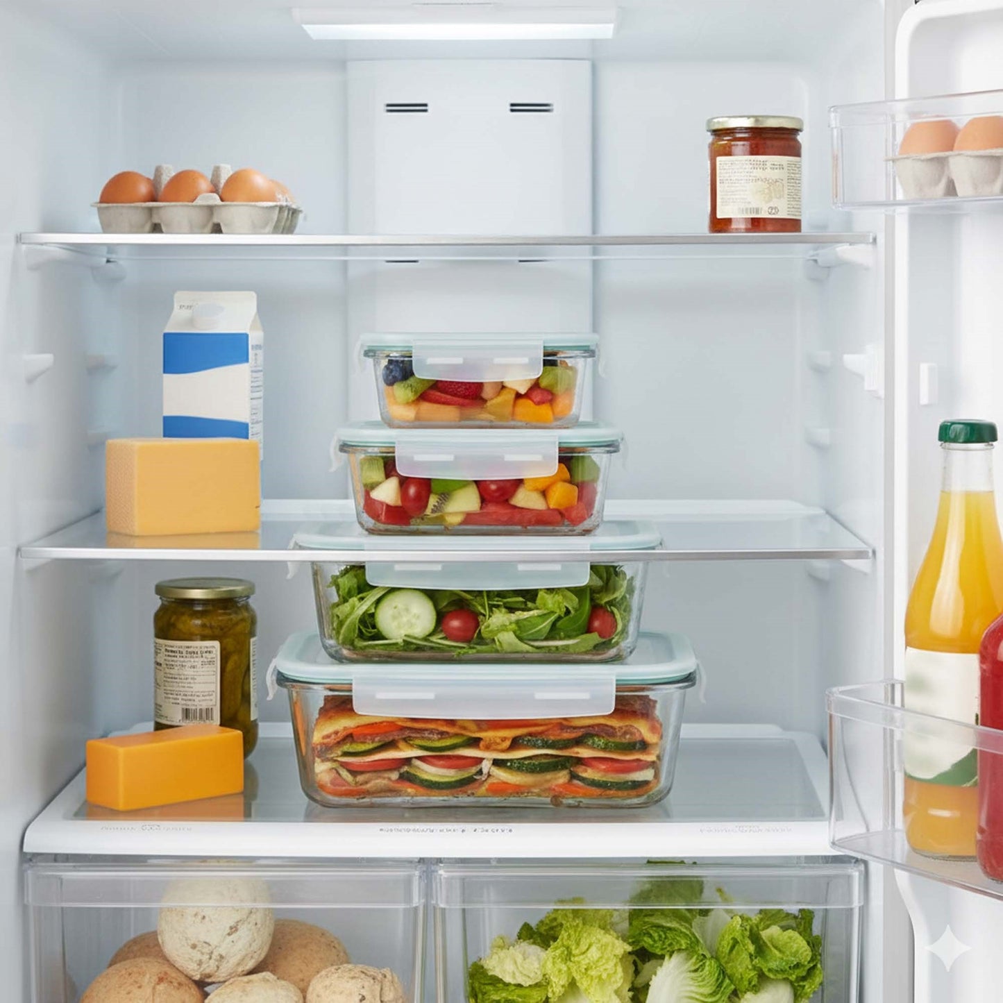 Maisto laikymo indeliai, virtuviniai, su dangčiais, 4 vnt., stikliniai, skaidrūs