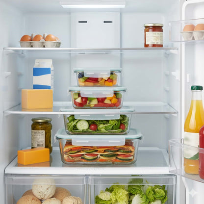 Maisto laikymo indeliai, virtuviniai, su dangčiais, 4 vnt., stikliniai, skaidrūs