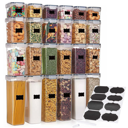 Indeliai, virtuvės organizatoriai maistui, 24 vnt. rinkinys su lipdukais, skaidrūs