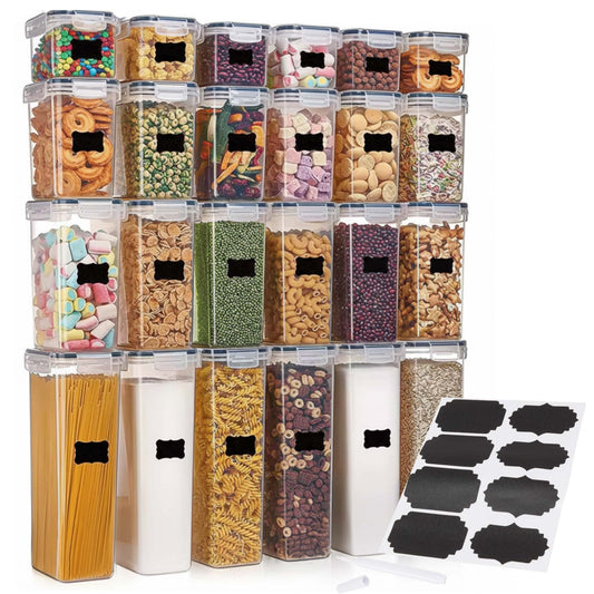 Indeliai, virtuvės organizatoriai maistui, 24 vnt. rinkinys su lipdukais, skaidrūs