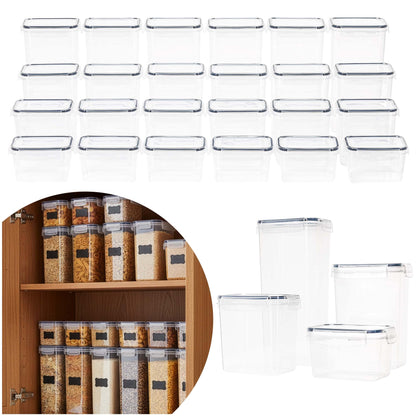 Indeliai, virtuvės organizatoriai maistui, 24 vnt. rinkinys su lipdukais, skaidrūs