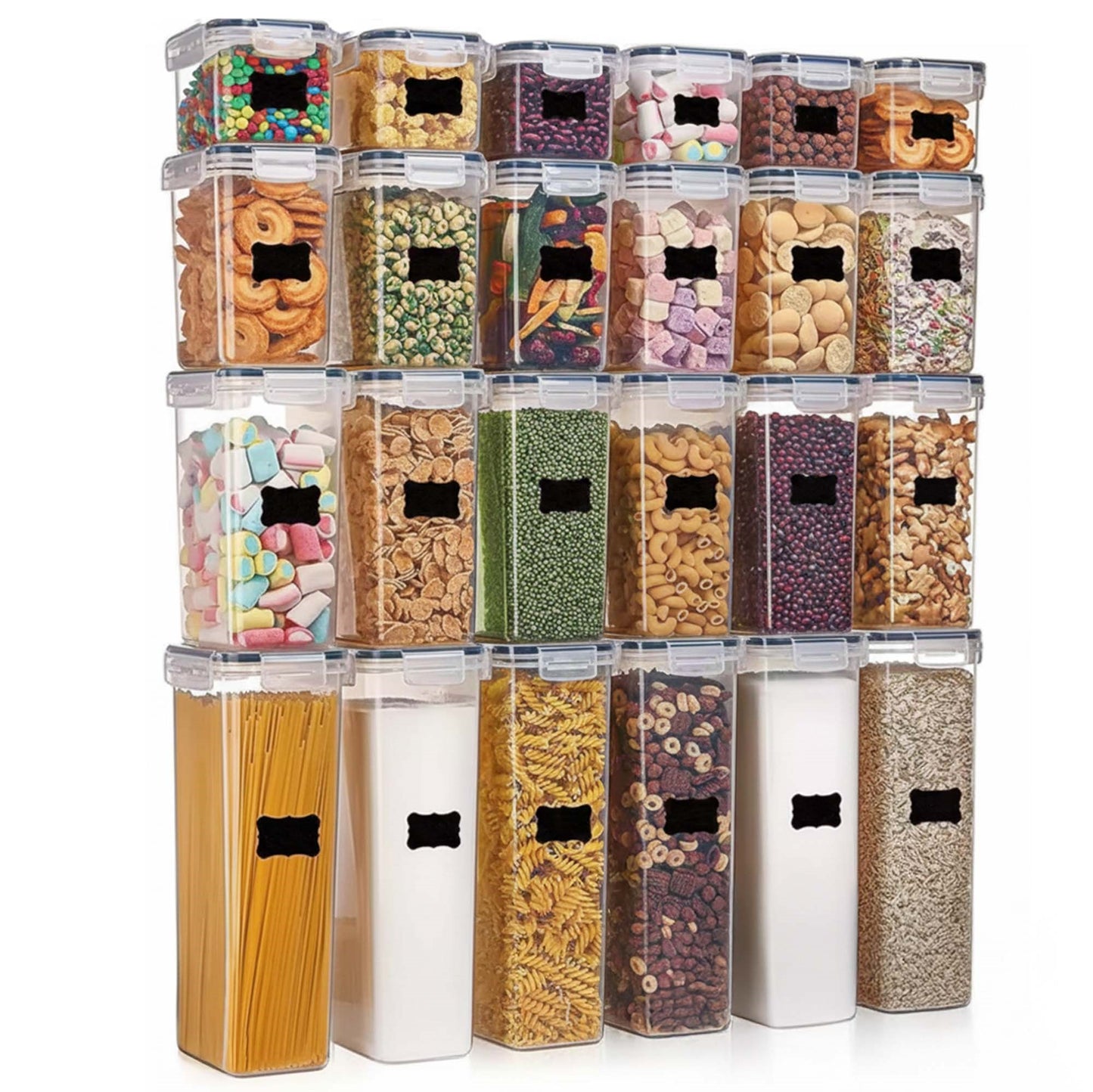 Indeliai, virtuvės organizatoriai maistui, 24 vnt. rinkinys su lipdukais, skaidrūs