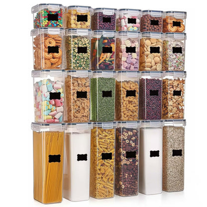 Indeliai, virtuvės organizatoriai maistui, 24 vnt. rinkinys su lipdukais, skaidrūs