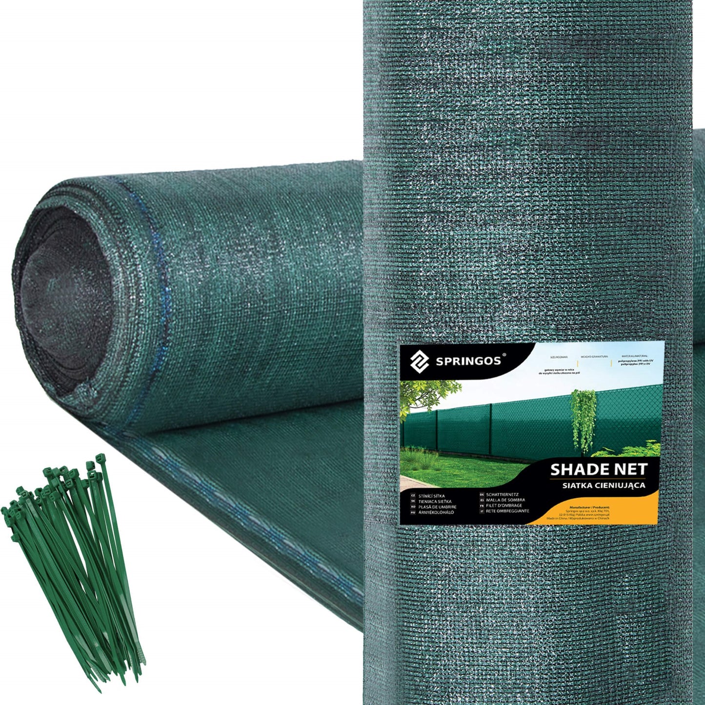 Šešėlių tinklas Springos SN0020 65 g/m2 1,5x25m 100 Kabelių ryšiai, žalia
