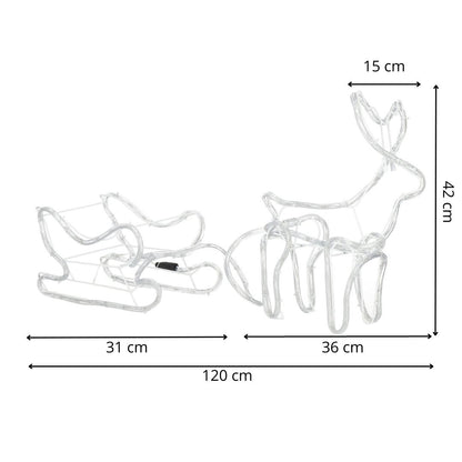 LED Kalėdinė dekoracija — elnias su rogėmis CL4119, 120 cm, šiltai balta