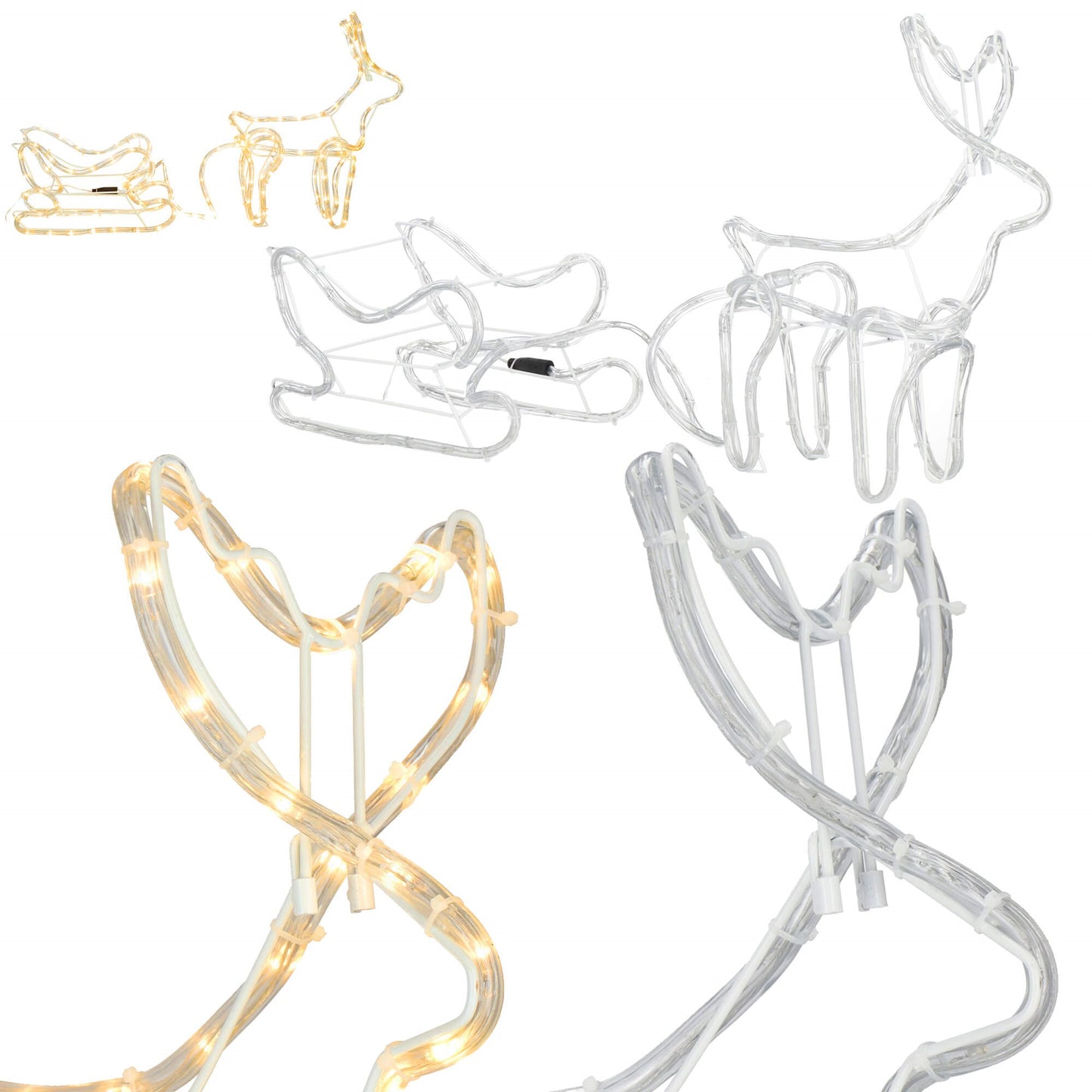 LED Kalėdinė dekoracija — elnias su rogėmis CL4119, 120 cm, šiltai balta