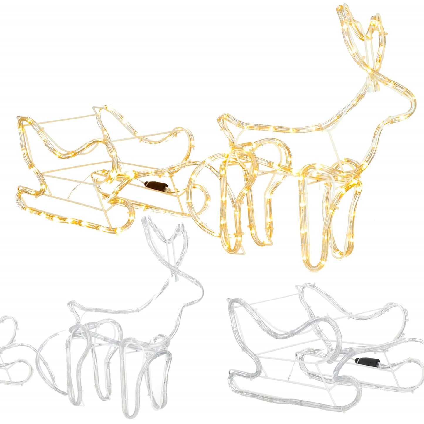 LED Kalėdinė dekoracija — elnias su rogėmis CL4119, 120 cm, šiltai balta