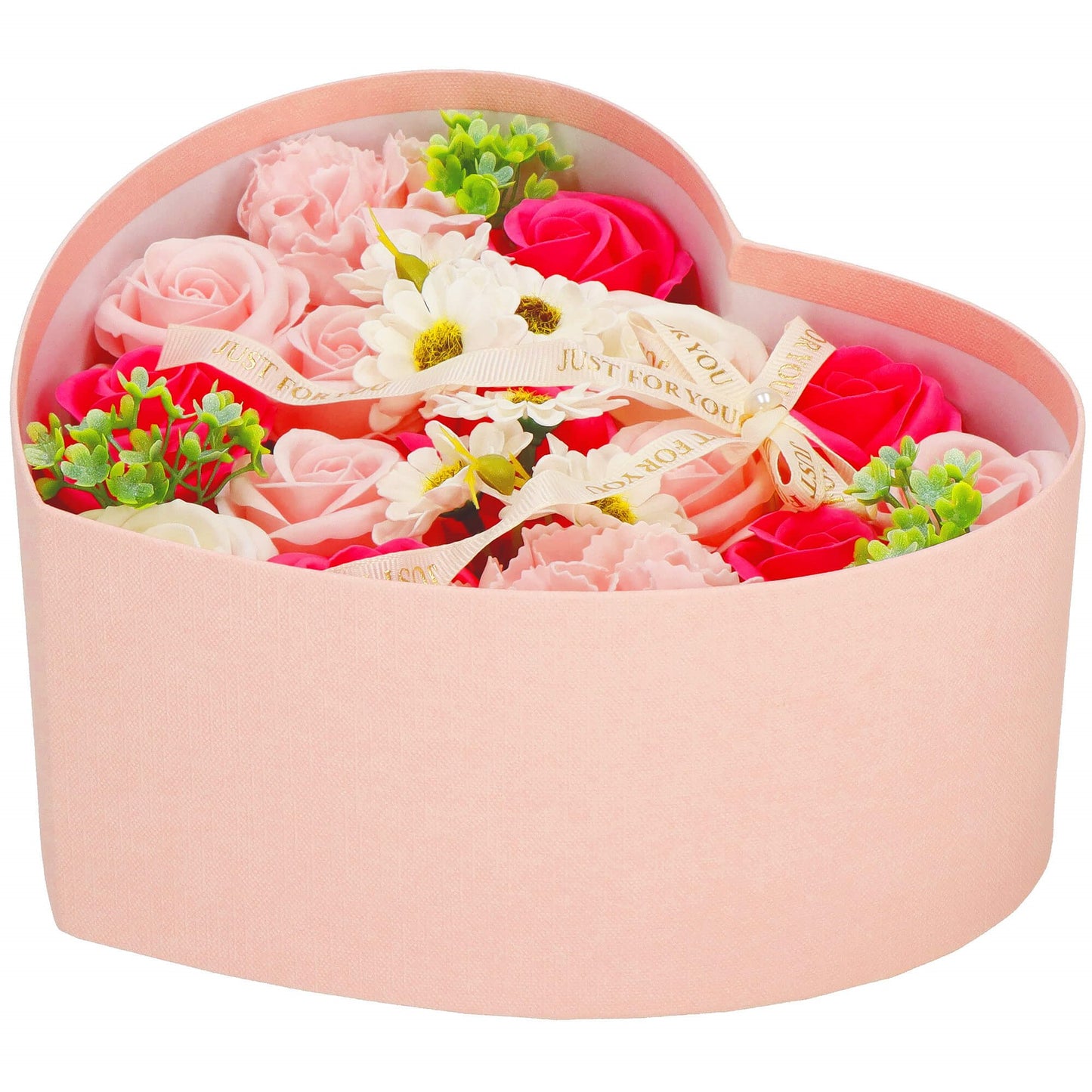 Muilo rožės   SV7444 24 vnt gėlių dėžutės gėlių rinkinys širdelės dėžutėje rožinė