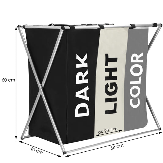 Sulankstomas skalbinių krepšys su trimis SVA0099 146 L skyriais juoda/smėlio/pilka