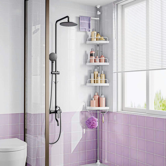 Kampinė teleskopinė vonios lentyna su 4 lygiais SVA5176, balta, dušui