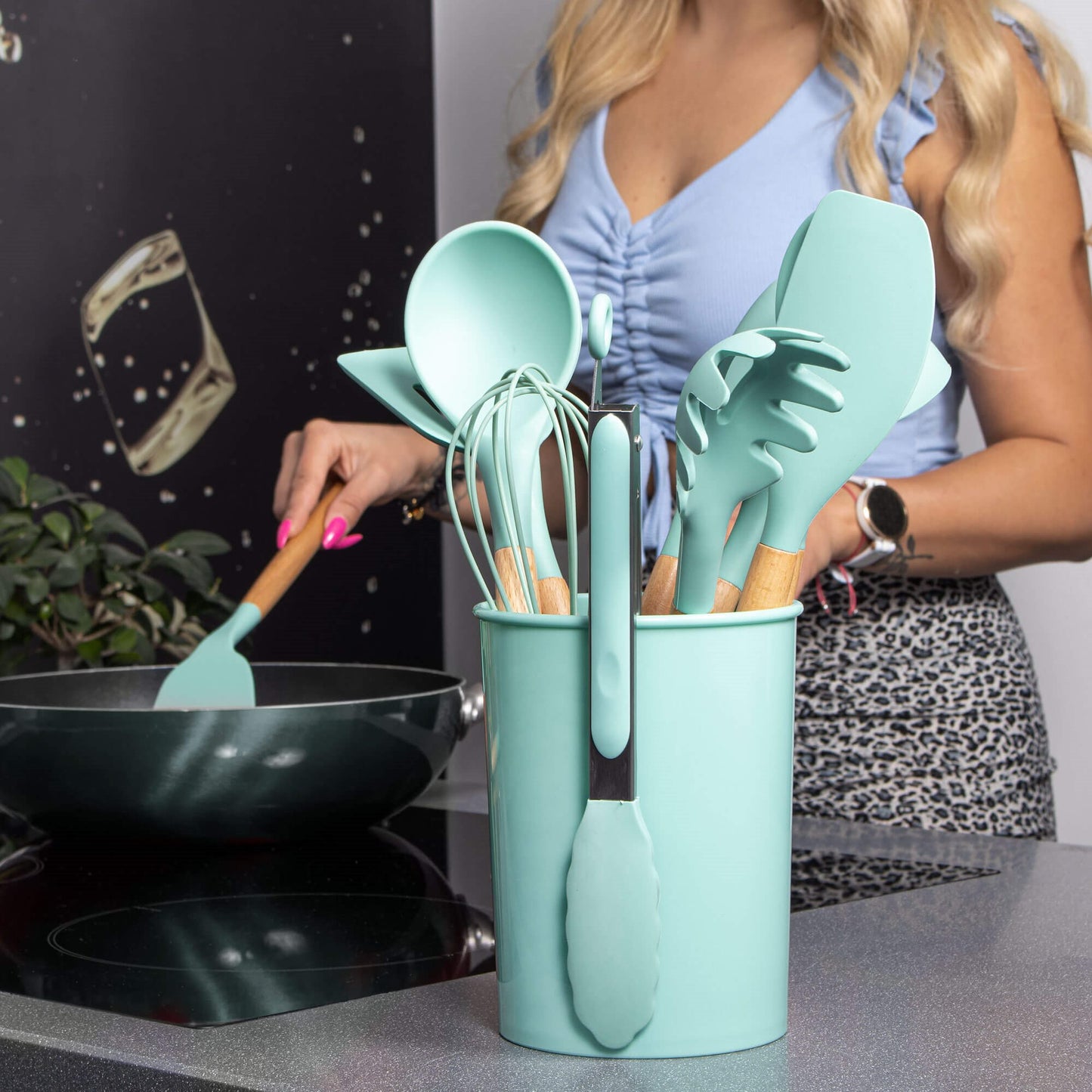 Virtuvės reikmenų rinkinys SVV0001 12 vnt. tamsiai mėtų