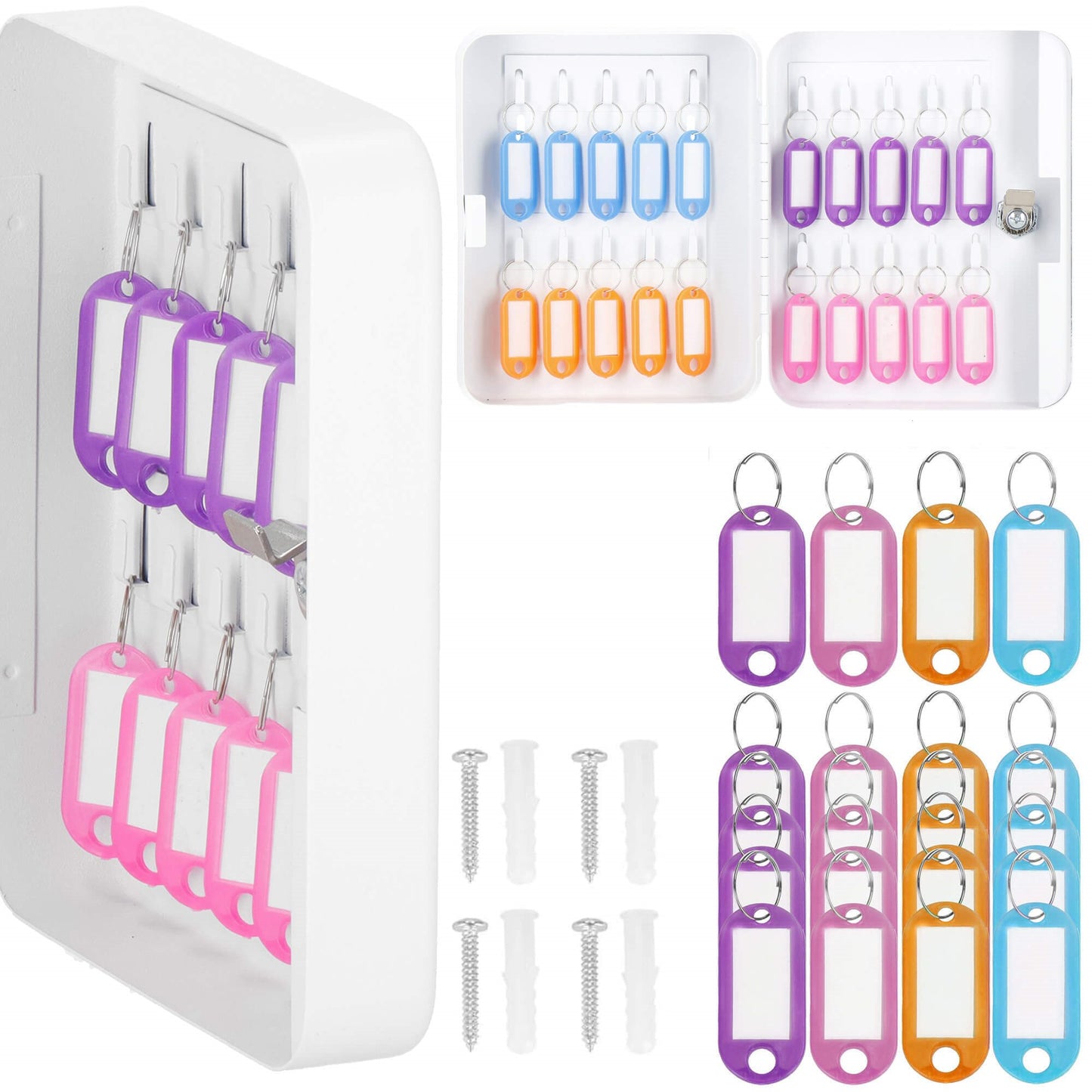 Raktų dėžutė su pakabukais, metalinis seifas VS5028, balta dėžė