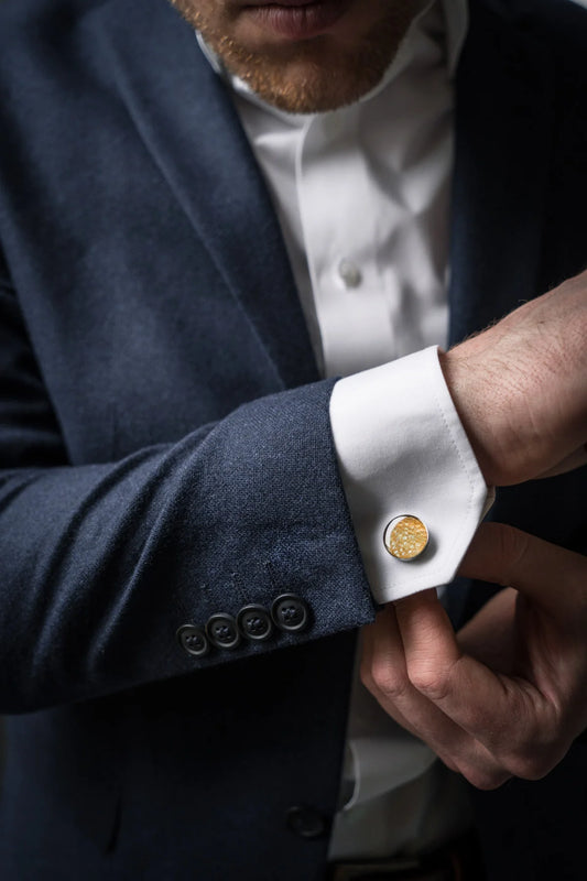 Cufflinks – Round – Yellow Trout Leather
