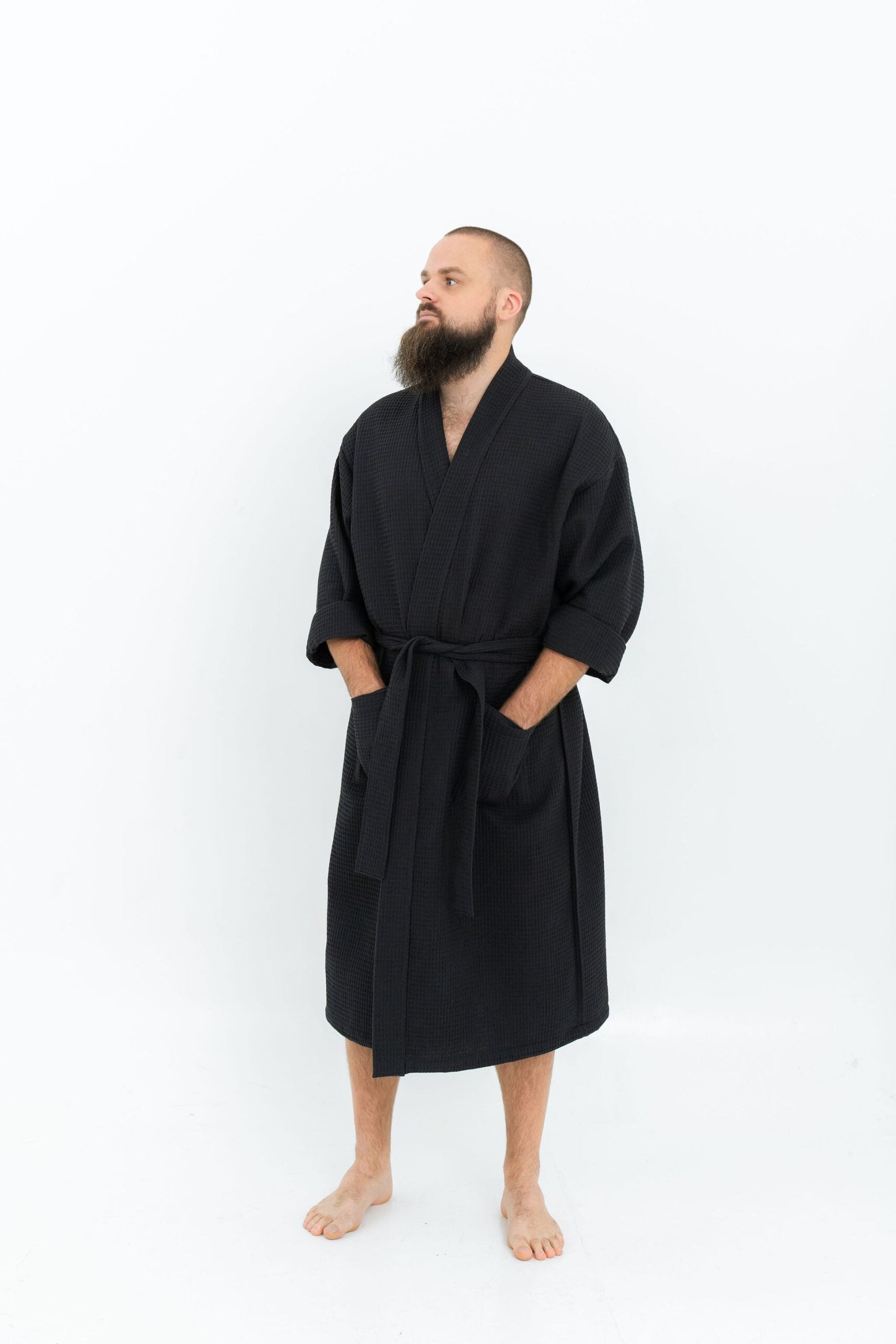 Long Waffle Fabric Robe for Men