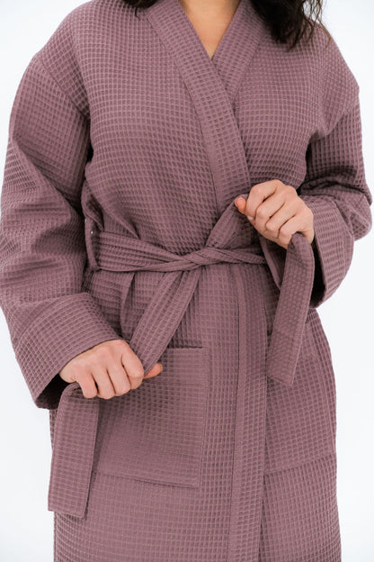 Long Waffle Fabric Robe for Women