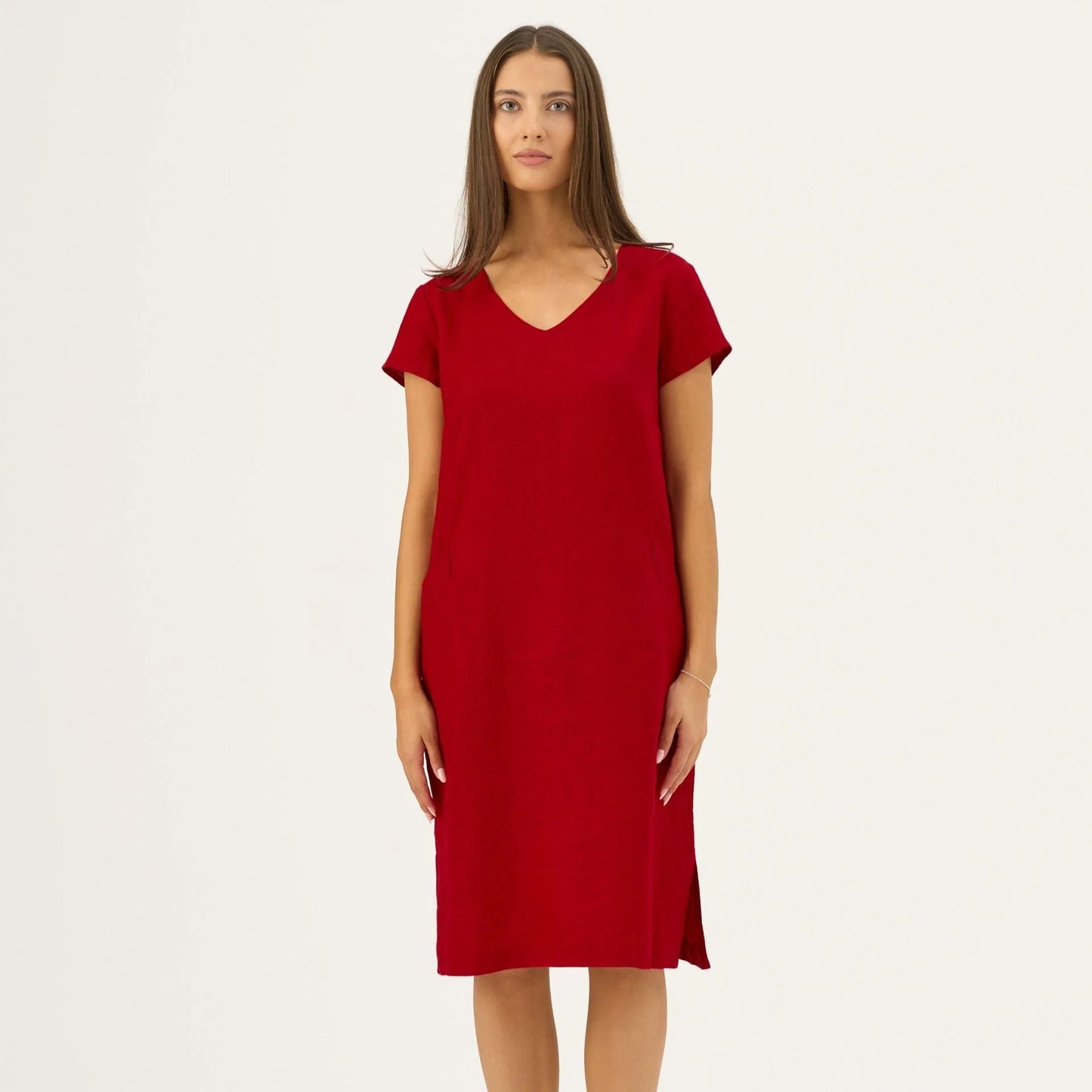 Raudona lininė Goldenrod suknelė
