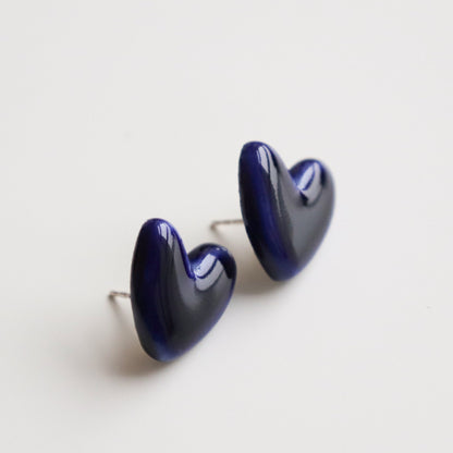Porcelain Heart Studs - Blue