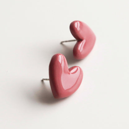 Porcelain Heart Studs - Pink