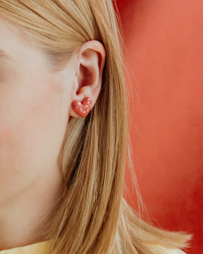Dotted Porcelain Heart Studs - Pink