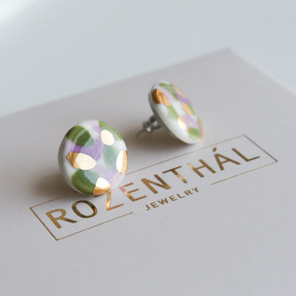 Porcelain Tache Studs - Green and Violet