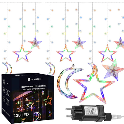 Šviesos užuolaidos 138 Led girlianda žvaigždės mėnuliai  CL4135