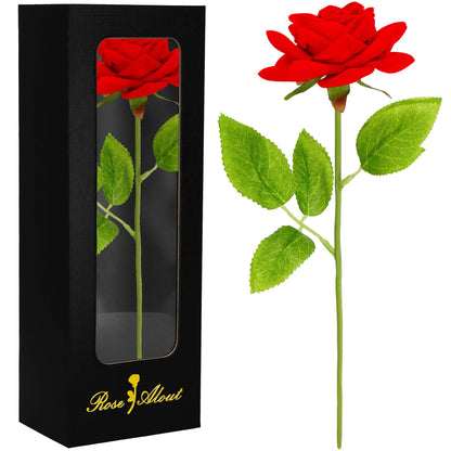 Rožė ant stiebo dovanų dėžutėje su magnetiniu užsegimu – juoda / raudona / žalia HA7449