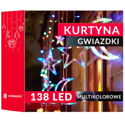 Šviesos užuolaidos 138 Led girlianda žvaigždės mėnuliai  CL4135