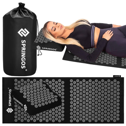 Akupresūros kilimėlis su dygliuota pagalvėle, kūno stimuliatorius, atpalaiduojantis masažuoklis,  SA0153 juoda