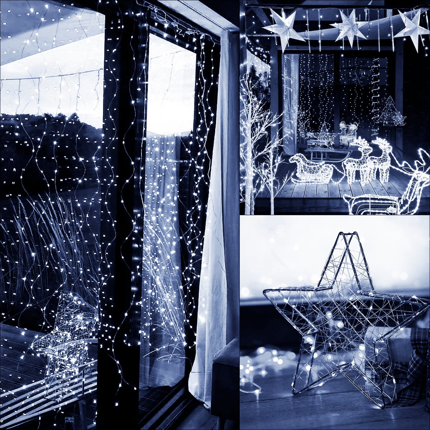 Šviesos užuolaida  CL0184 300 LED girlianda šaltai balta šviesa vidui ir laukui