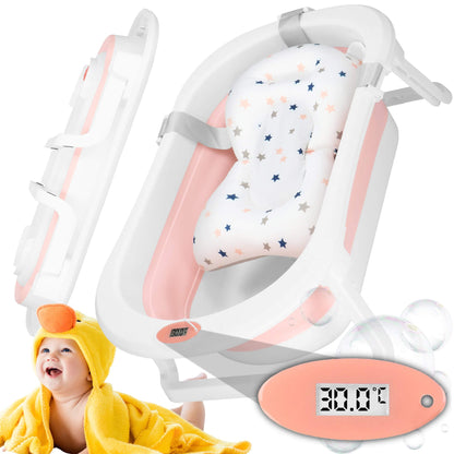 Nešiojama kūdikio vonelė SB0061 40 L balta-rožinė su kamščiu ir termometru