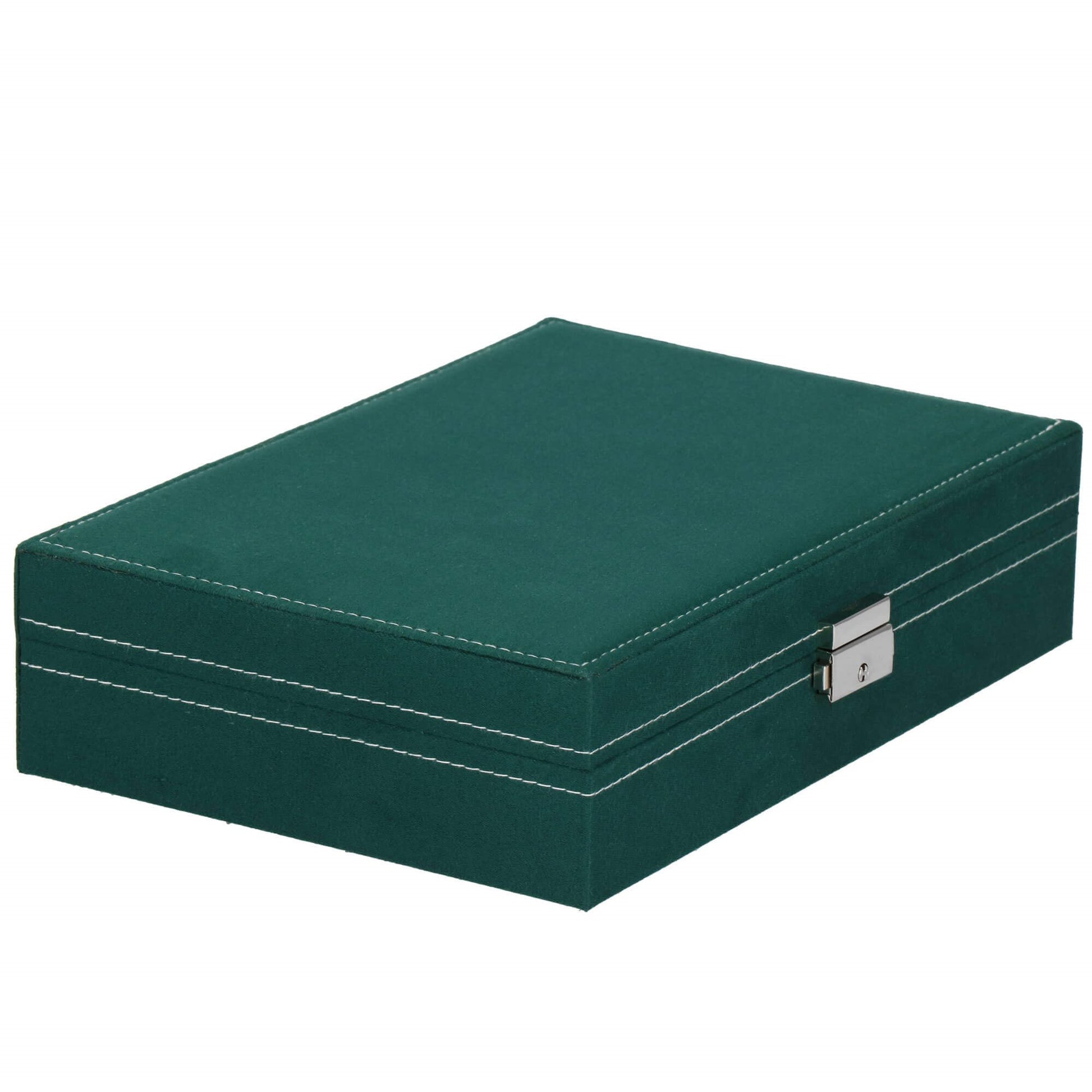 Papuošalų dėžutė HA1043, 28x19,5x7 cm, žalias aksominis organizatorius su 17 skyreliais