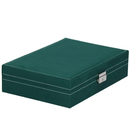 Papuošalų dėžutė HA1043, 28x19,5x7 cm, žalias aksominis organizatorius su 17 skyreliais