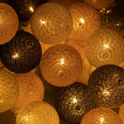 Medvilniniai burbulai CL0155, 50 LED, dekoratyvinė girlianda, grafito ir balta