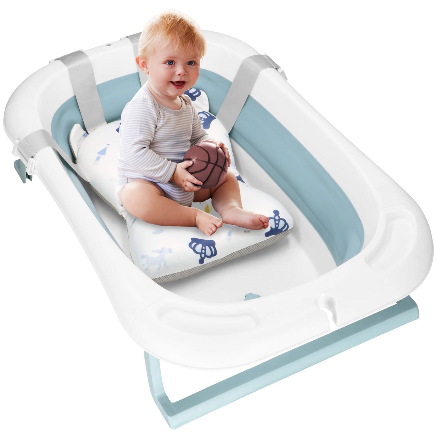 Kūdikio vonelė  SB0063, sulankstoma, 35 L, su termometru ir pagalve, balta-mėlyna