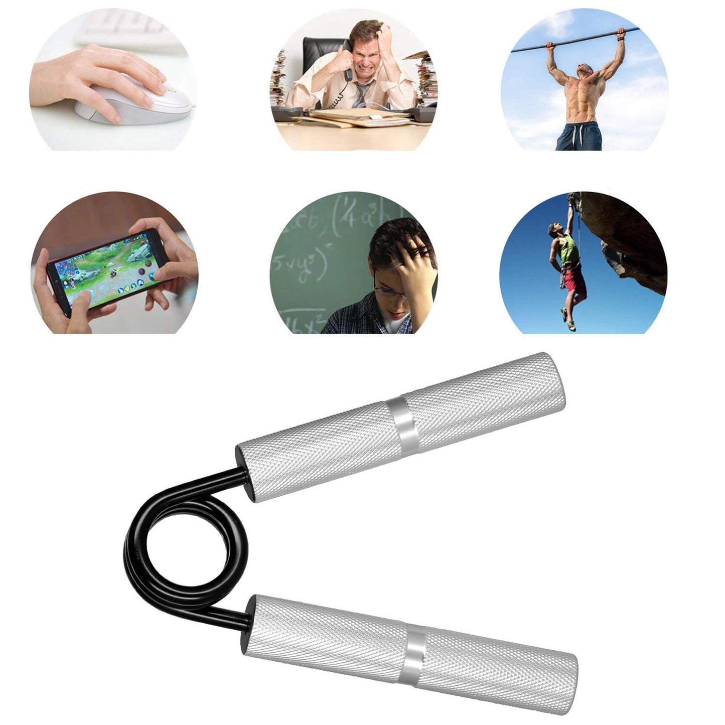 Plieninis rankų treniruoklis, rankų ekspanderis 68 kg rankų pratimams,  FA0150, sidabrinė-juoda